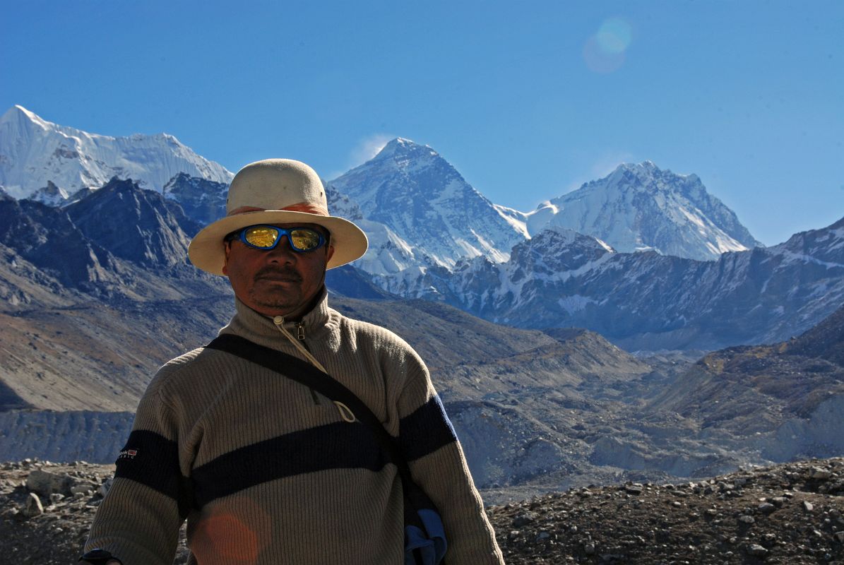 07 Guide Gyan Tamang With Everest, Lhotse, Nuptse From Scoundrels View North Of Gokyo